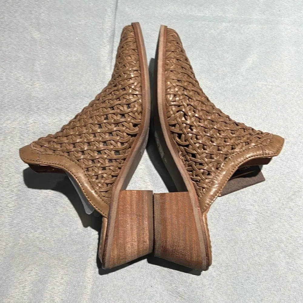 Crevo Anthropologie Neva Woven Leather Mules Stacked‎ Heel Women’s Size6.5 B53 Brown Size 6.5 - Image 7