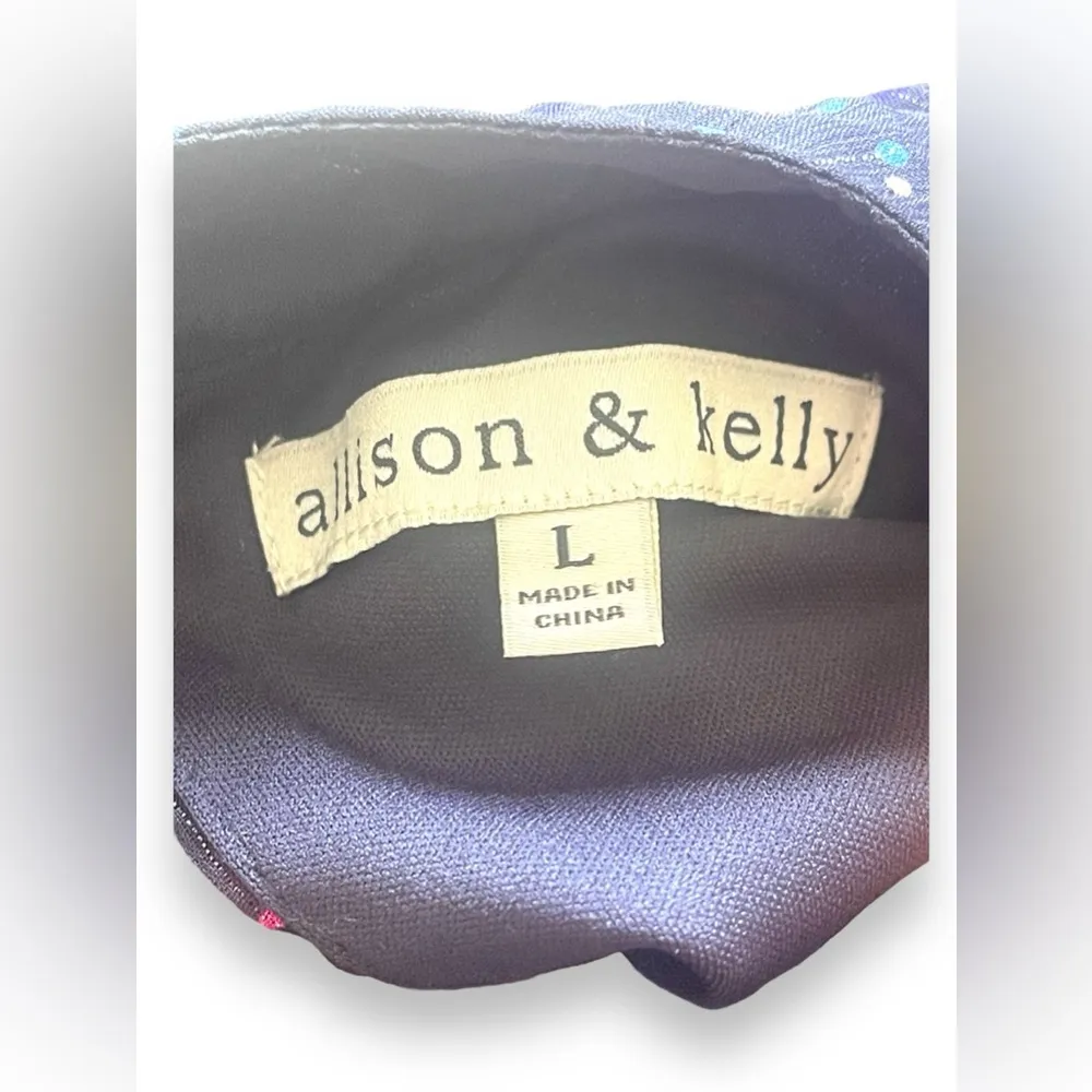 Allison & Kelly Mini Dress Womens Large Polka Dot Navy Keyhole Ruffle Sleeves Blue - Image 6