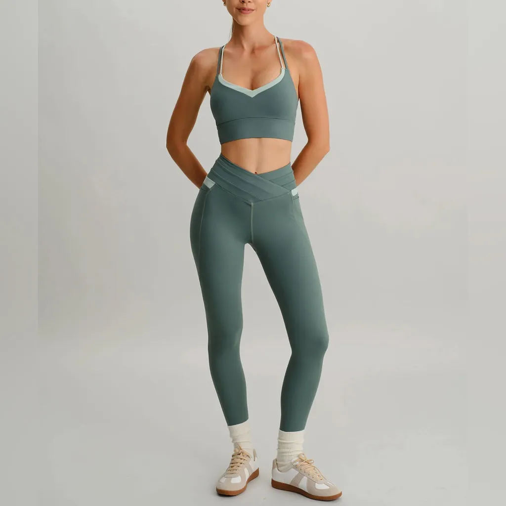 Berlook Activewear Sage Green High Waisted Pockets Leggings 26" - Image 3