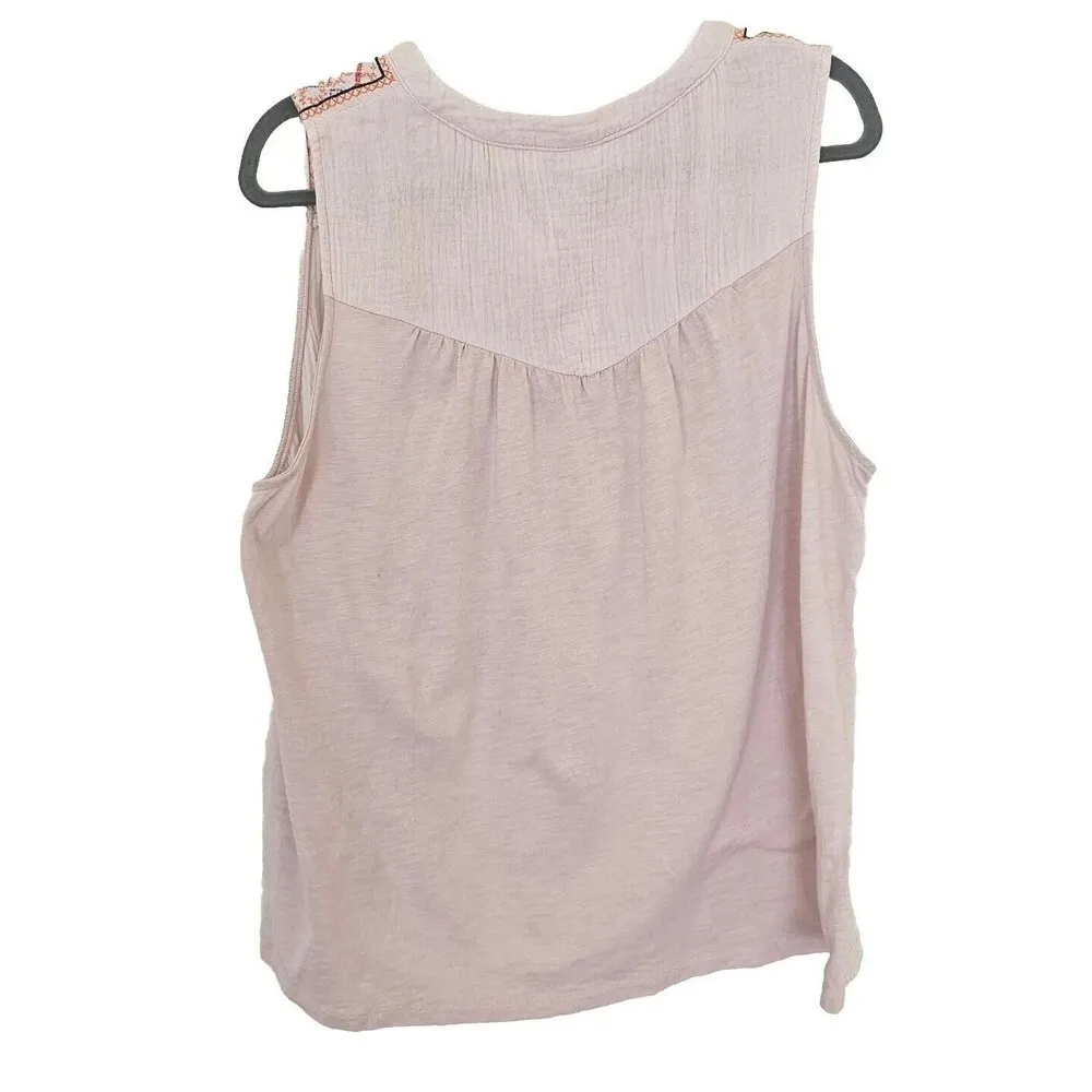 Knox Rose Embroidered Notched Top Size L Mixed Media Gauze Sleeveless‎ Boho Pink - Image 3