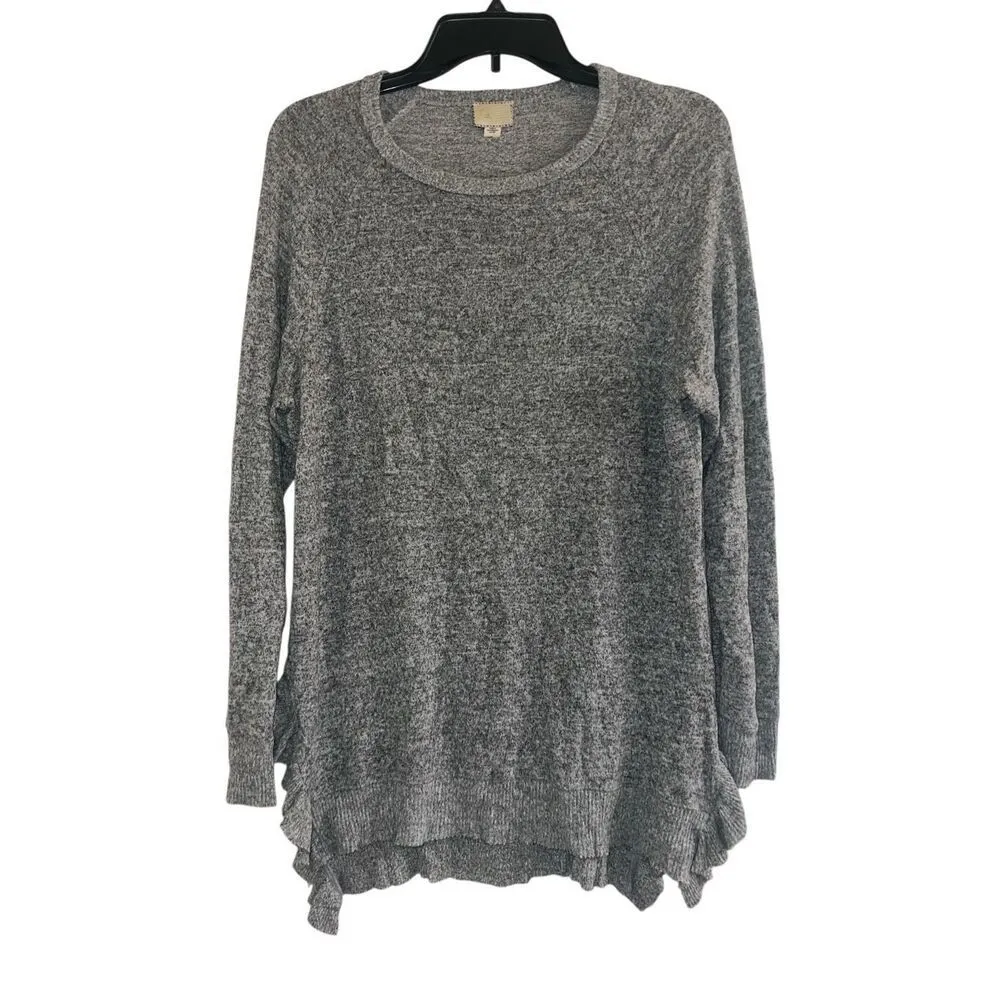 ✨Anthropologie Postmark Size Sm Gray Ray/Poly/Span Ruffled Hem V-Neck Pullover✨ - Image 4