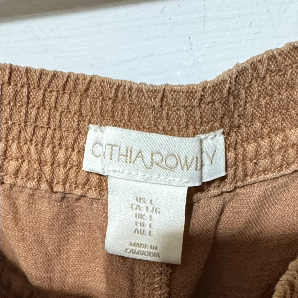 Cynthia Rowley Brown Linen Blend Cargo Joggers Size Large - Image 2