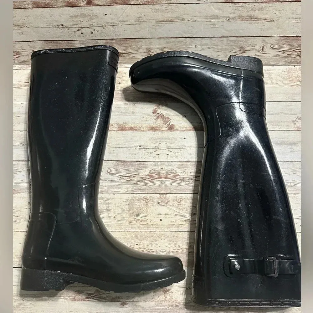 Hunter Original Gloss Tall Rain Boots Women’s Size 6 Black Galoshes - Image 6