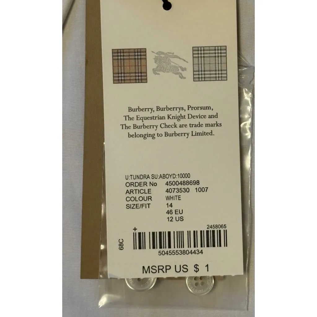 NWT Burberry London 12 UK 14 Uniform White Tuxedo Shirt Blouse Button Down Up - Image 9