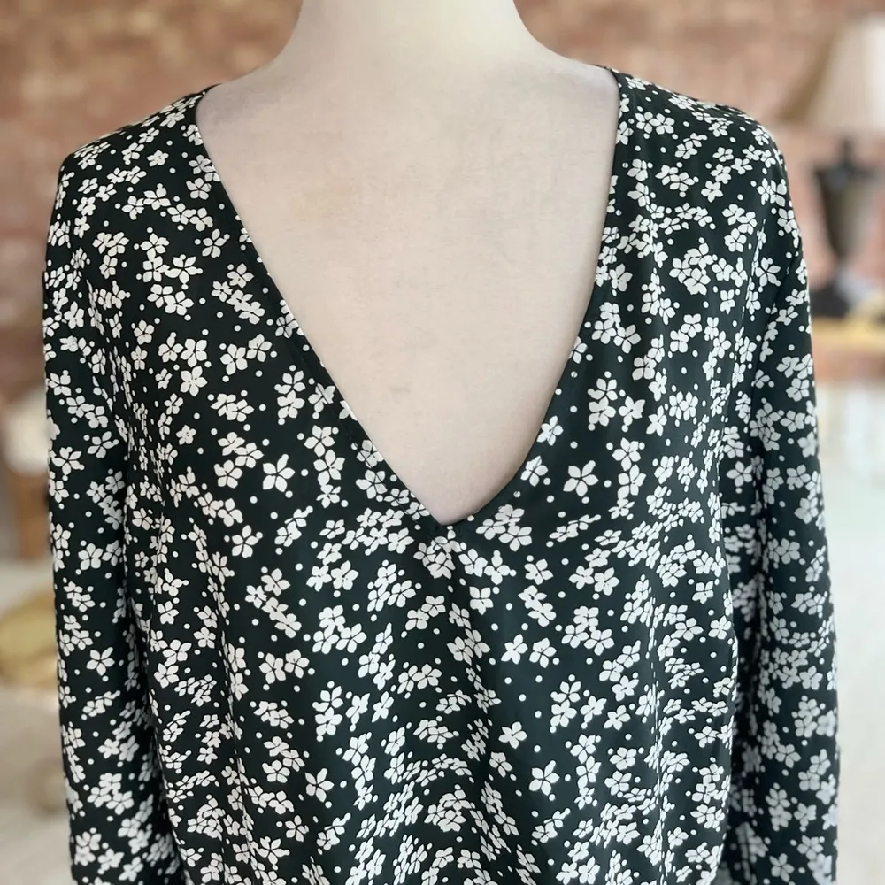 Eloquii Dress Green Blue Print Floral V-Neck Size 18 Long Sleeve Party Garden - Image 4