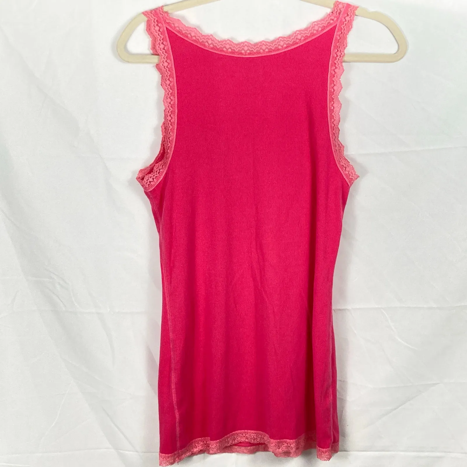 Old Navy Y2K Womens L Pink Lace Trim Ribbed Fitted Tank Top Preppy Layering - Image 2