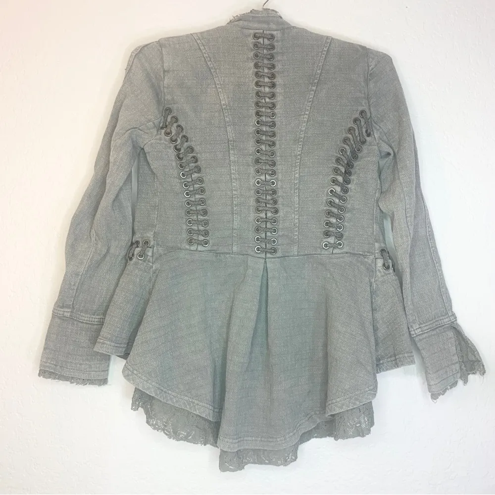 Free People Victorian Ruffle Lace Up Military Jacket Size XS - Image 8