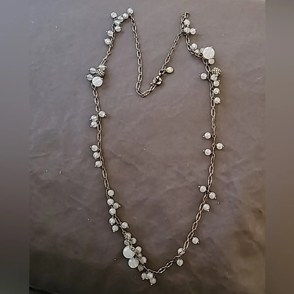 J Crew Vintage Blue Gray Beaded Rhinestone Long Chain Necklace - Image 2