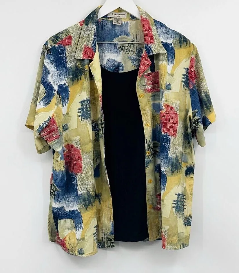 Vintage Y2K Retro Paint Stroke Button Down Shirt Size 1XL Early 2000s - Image 5