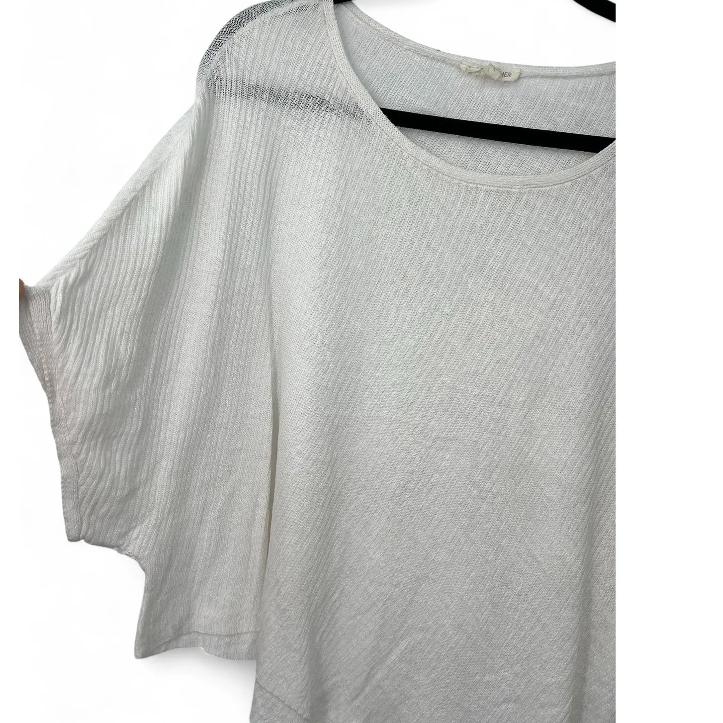EILEEN FISHER | L | Organic Linen Gauze Bateau Neck Poncho Knit Sweater Pullover - Image 3