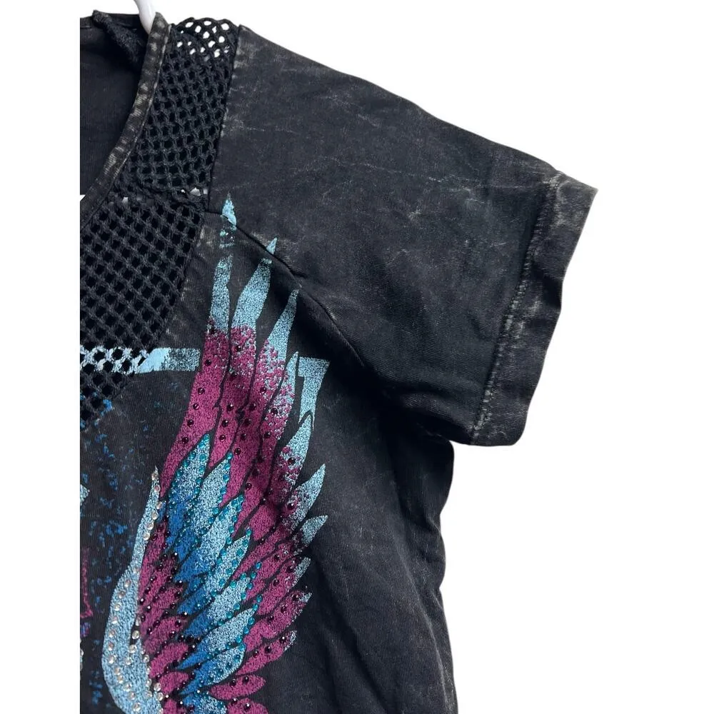 Affliction 1973 American Customs Women's Scoop Neck T-Shirt Black Lava X-Small - Image 5