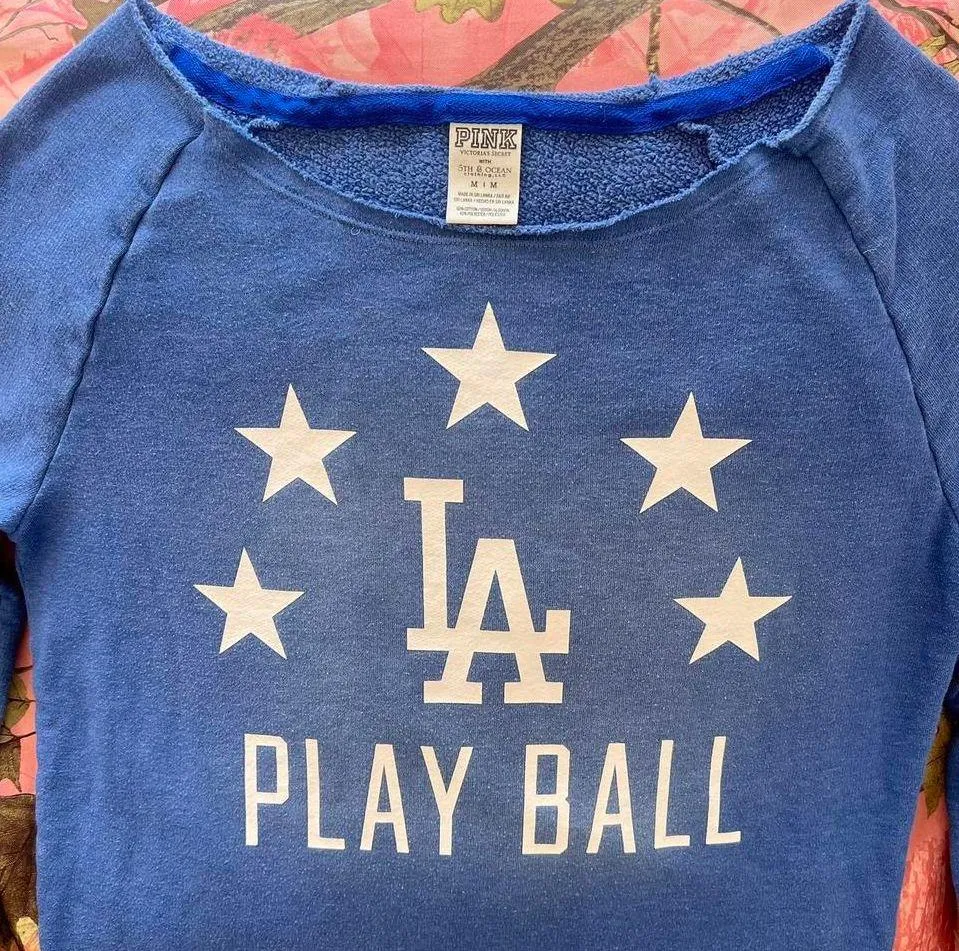 y2k victoria’s secret PINK los angeles dodgers play ball star off shoulder sweatshirt - Image 7