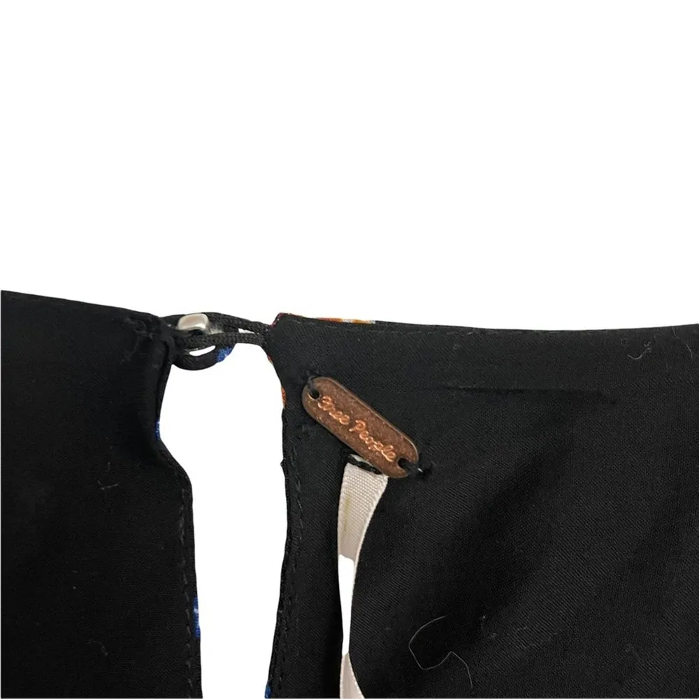 FREE People Dress Smocked Black Floral Print Square Neck Long Puff Sleeves Small - Image 5