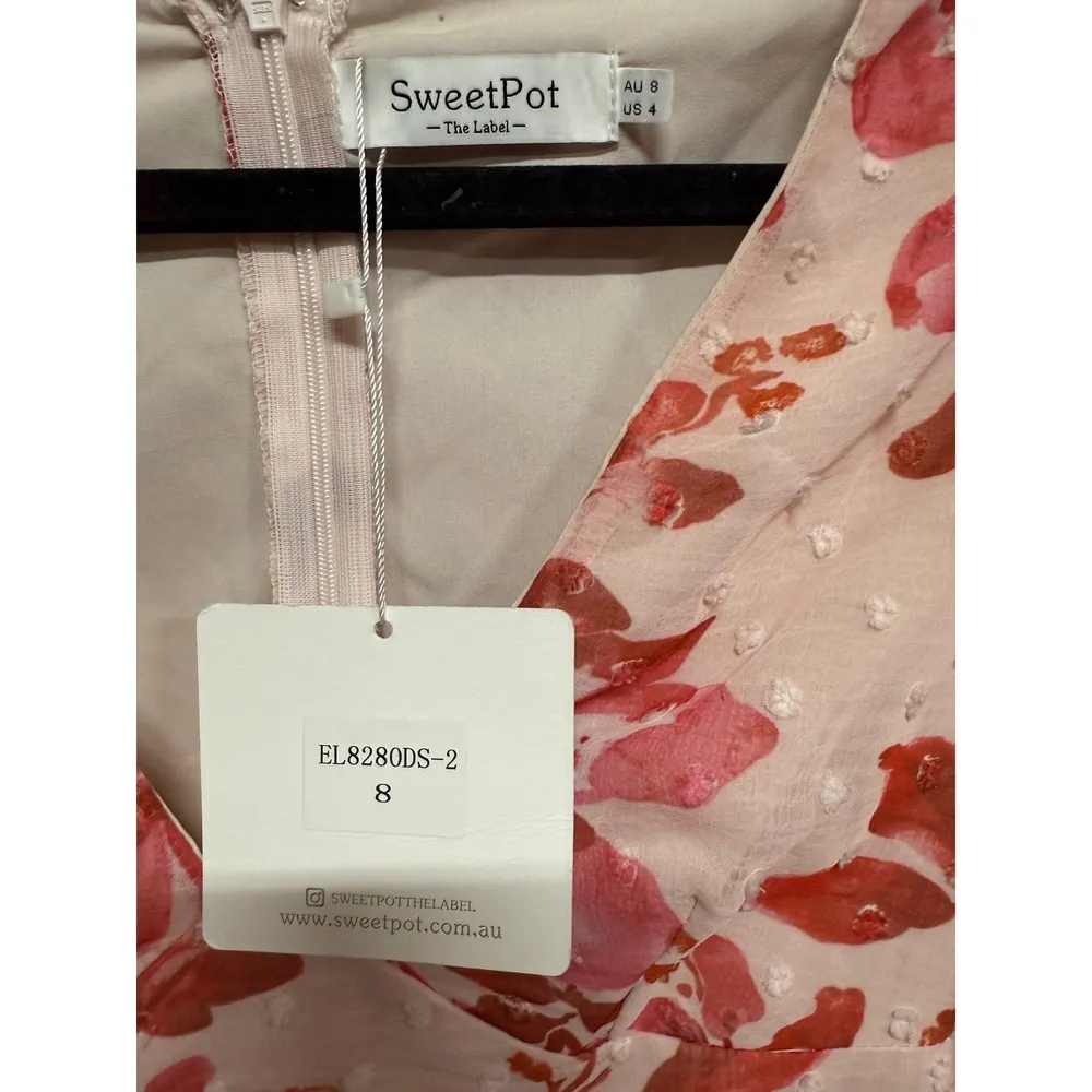 Sweetpot Red Floral Pink Dress Long Sleeve Mini Dress Size 8 NWT - Image 4