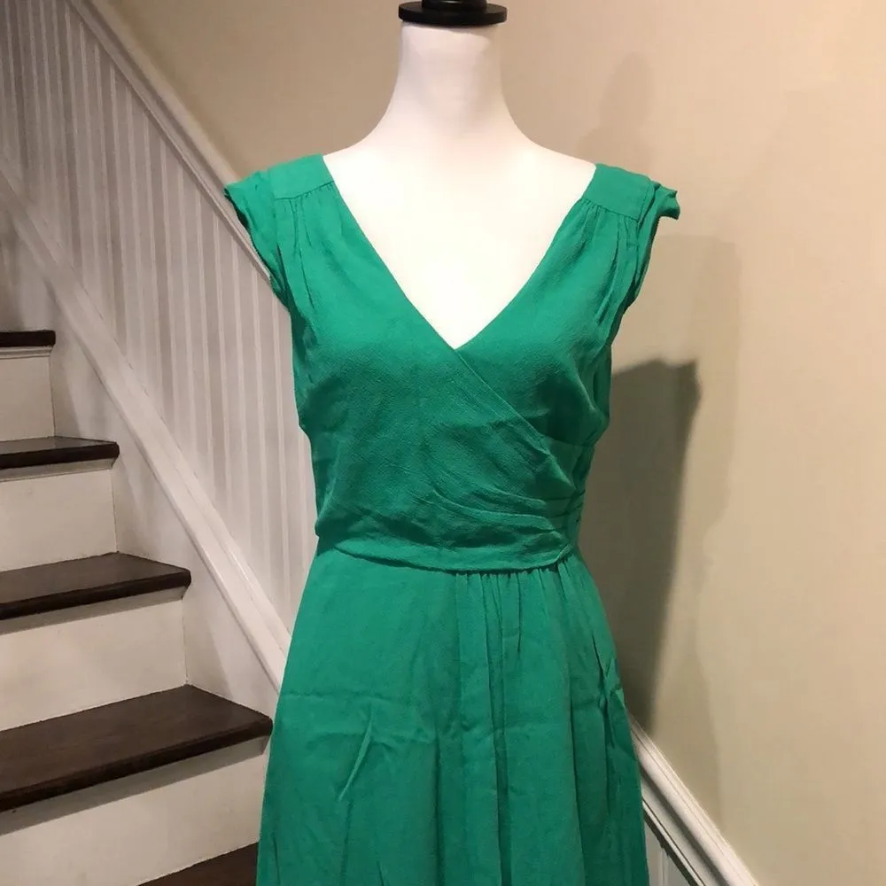 KATE SPADE Jade Green Tea Length Cap Sleeves Empire  Crossover Top Dress Sz 4 - Image 2
