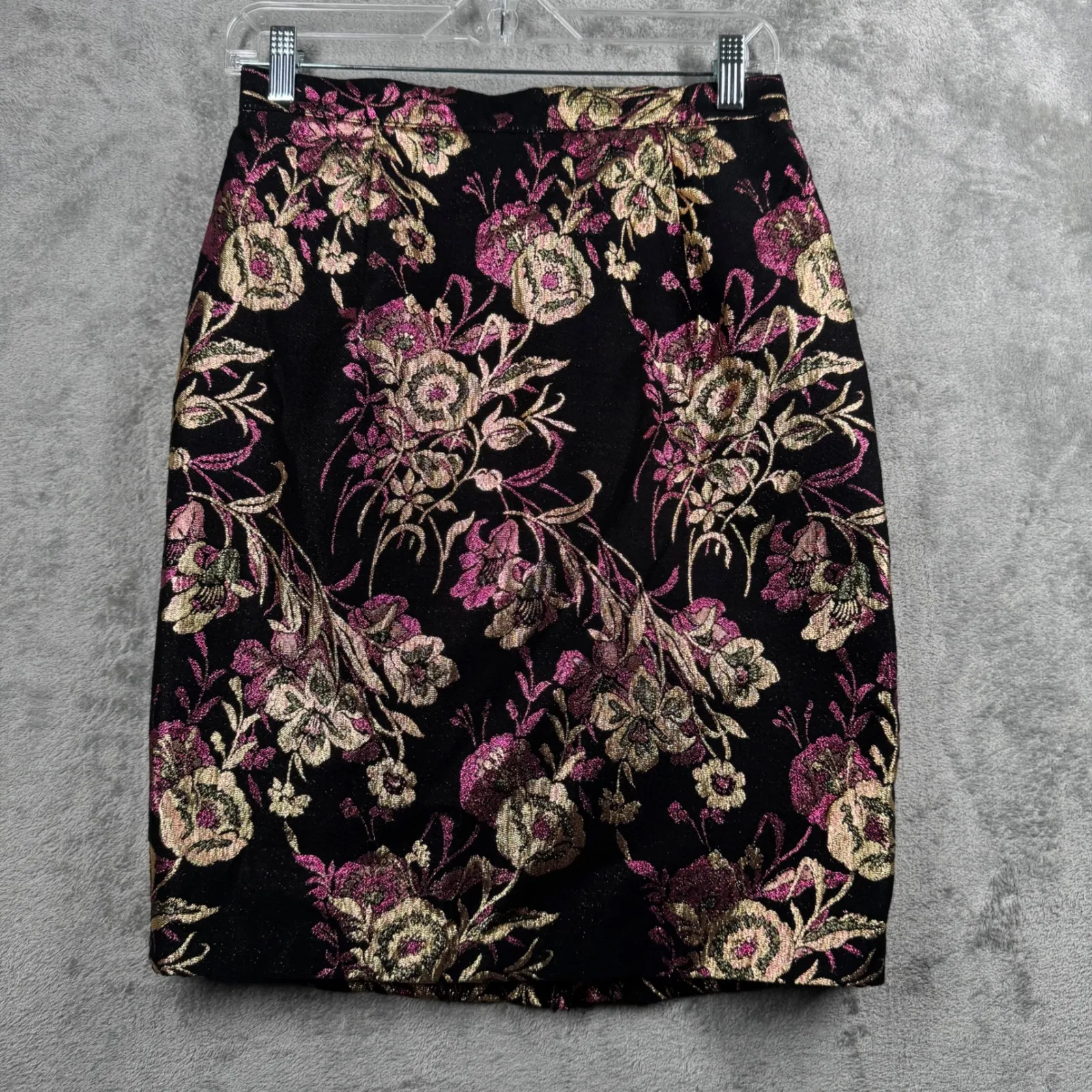 Ellen D Skirt 4 Metallic Brocade Floral Mini Pink Gold Black Party Club Glam Y2K - Image 2