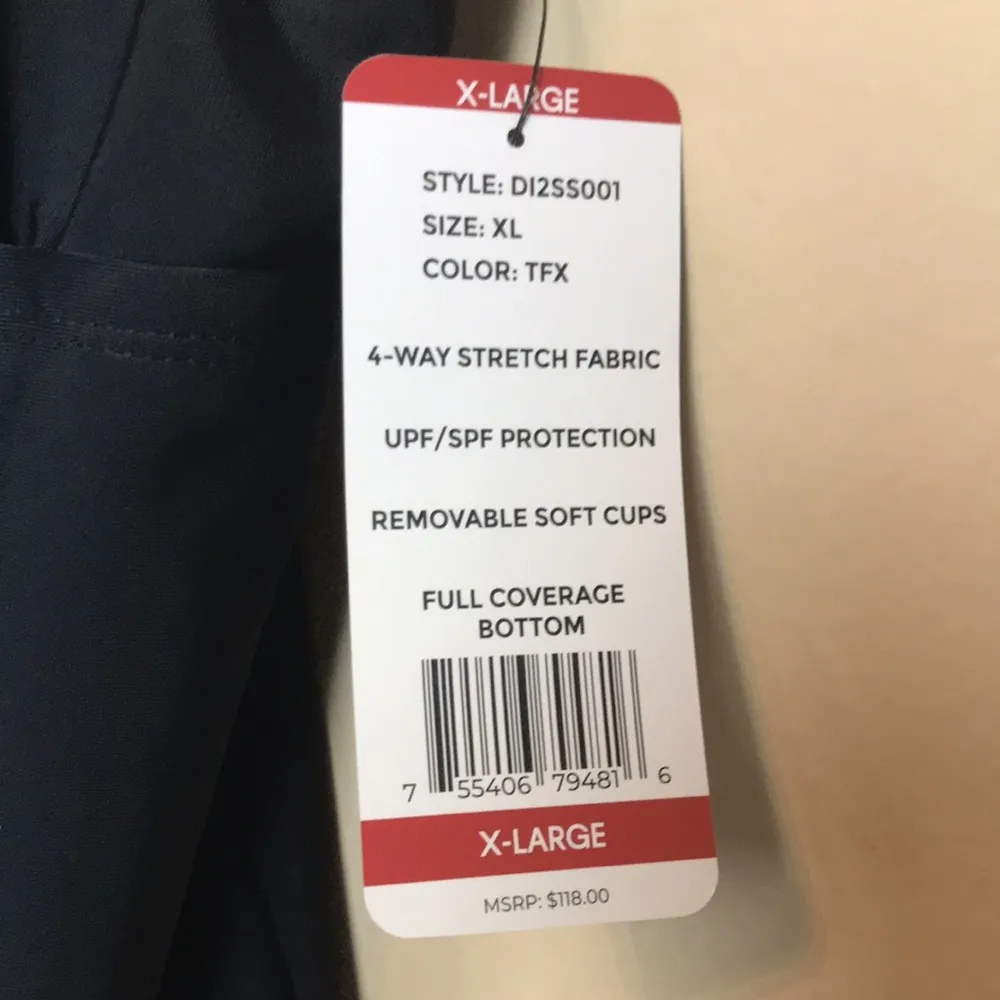 NWT DKNY Women’s Ruffle V-Neck UPF/SPF Sun Protection Black Tankini Swim Top - Image 4