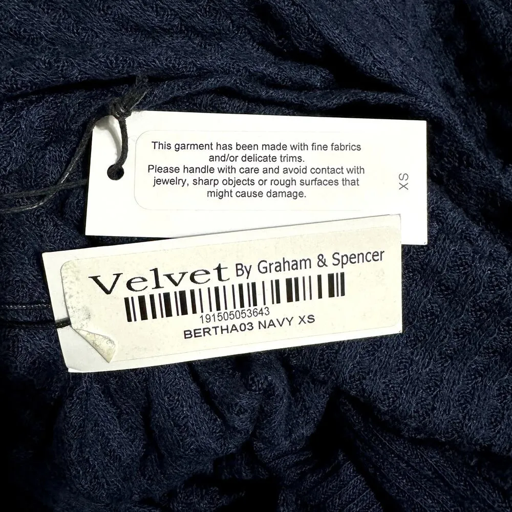 VELVET GRAHAM & SPENCER Navy Bertha Open Front Textured Cardigan Sweater NWT XS Blue - Image 9