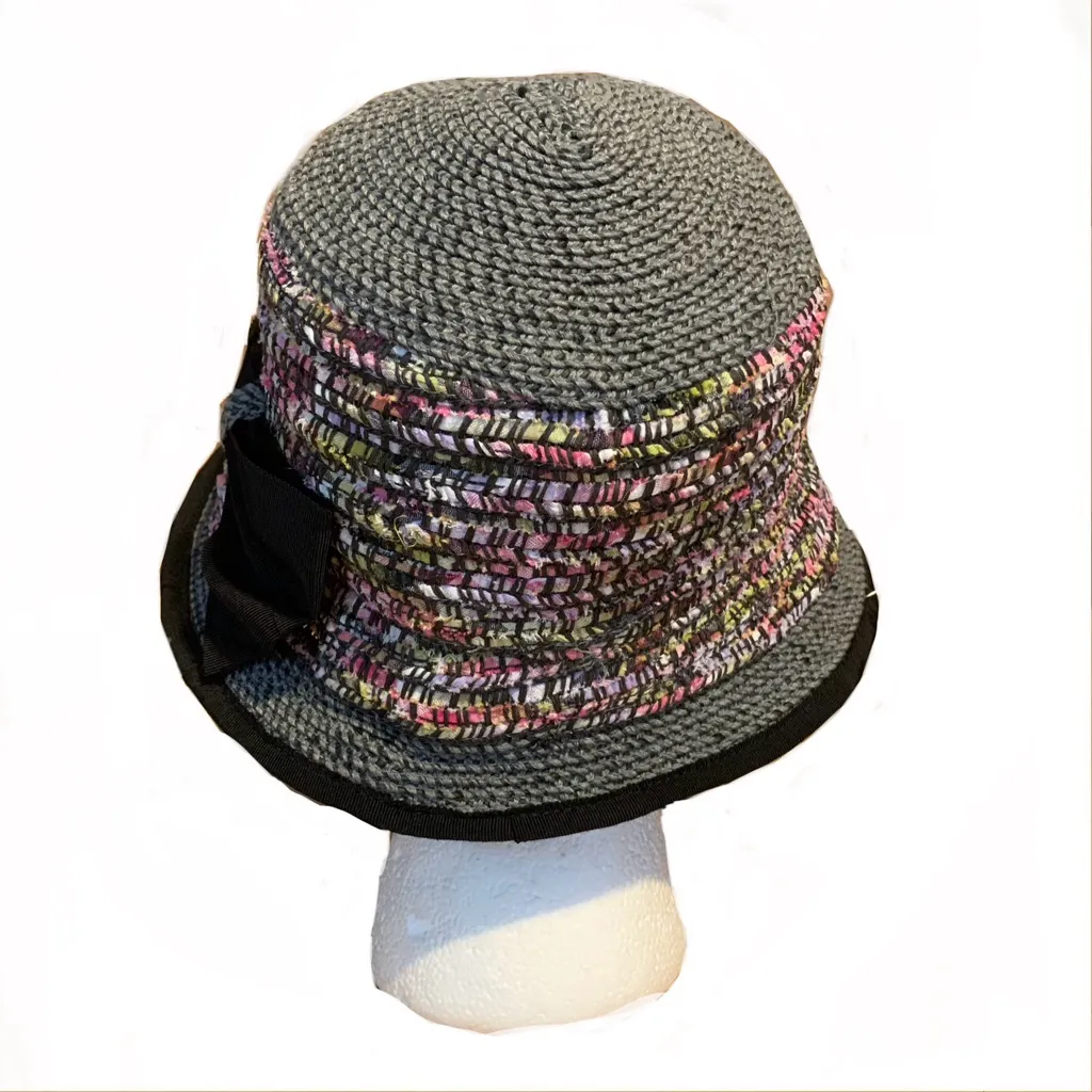 GRACE HATS BLACK & PINK CLOCHE STYLE COTTON & PAPER HAT Multiple - Image 2