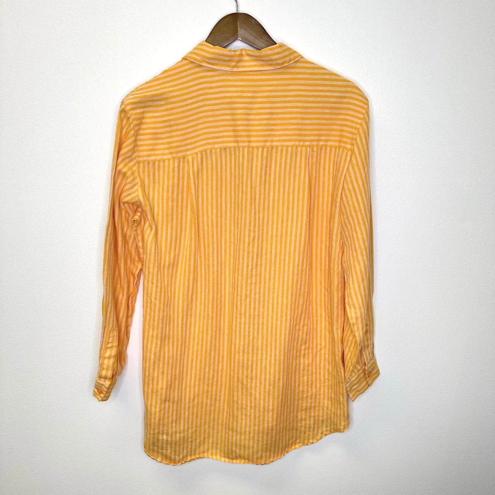 Vintage Liz Claiborne Stripe Linen Button Down Shirt‎ Yellow Size L - Image 5