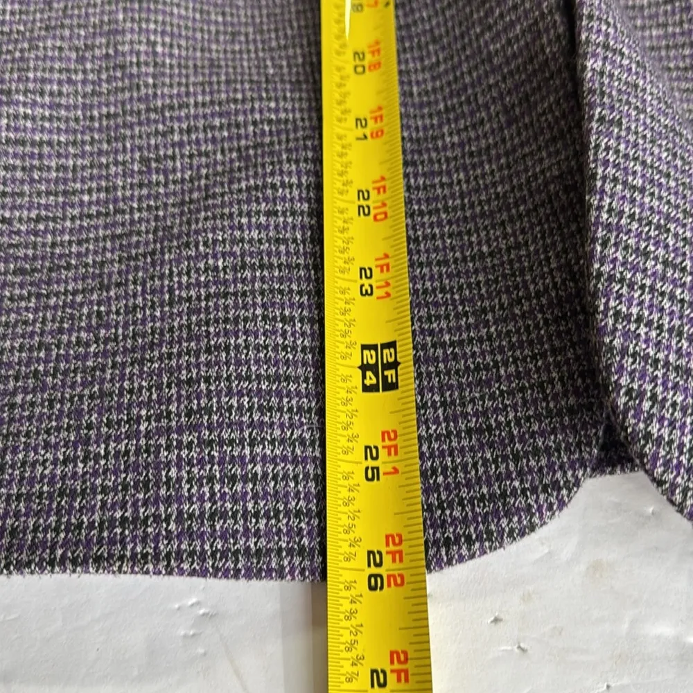 Tahari single button plaid black purple faux leather trim blazer office preppy - Image 10