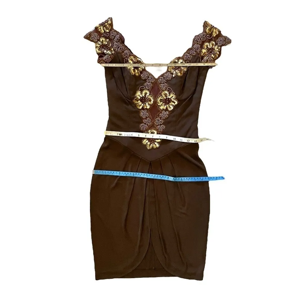 Vicky Tiel Couture x Neiman Marcus Vintage Aruba Evening Gown Beaded Lace Dress Brown - Image 10