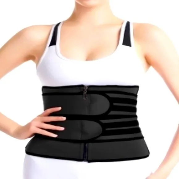 Women Neoprene Black zipper hook and loop closure weight loss body shaper Sz M Size M - Image 12