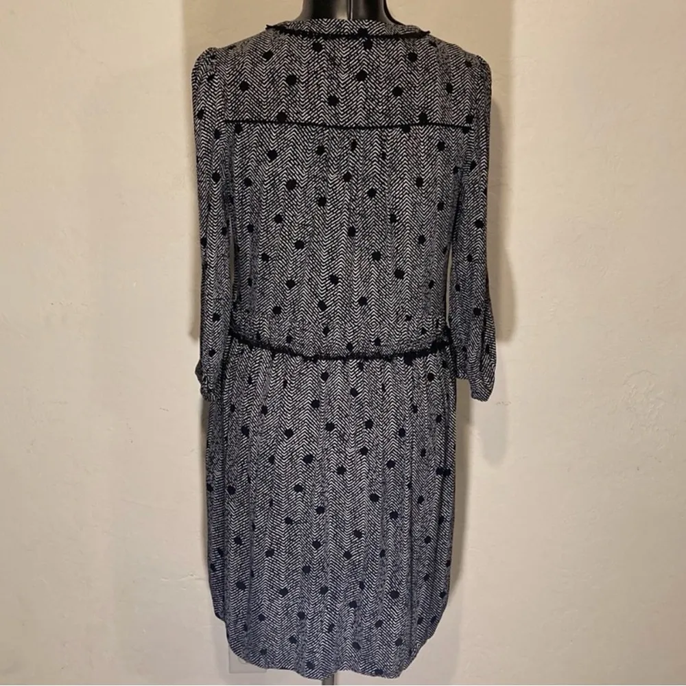 Anthropologie MAEVE Herringbone Dot Print GALEN DRESS Black Chevron Tie-Neck - Image 11