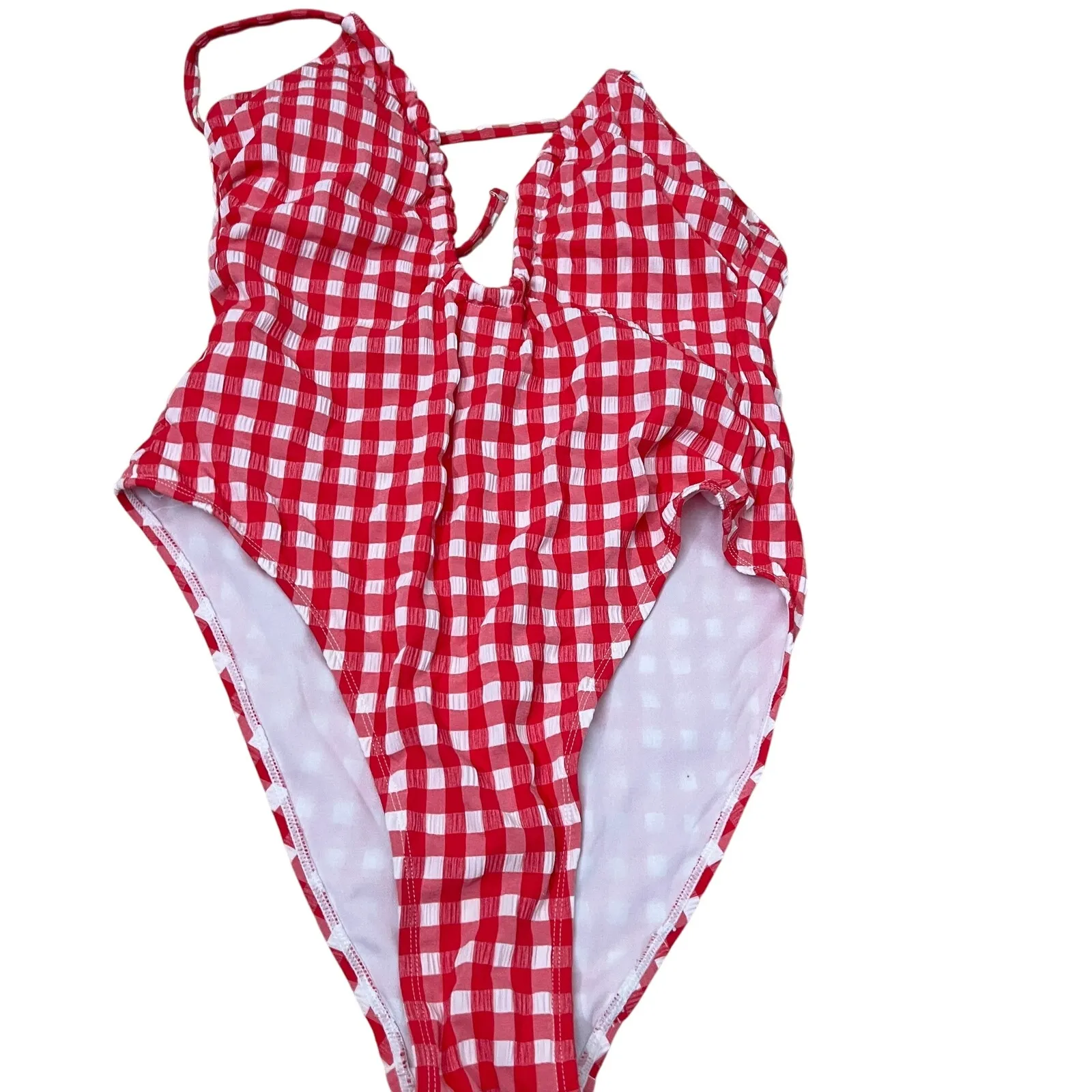 Wild Fable Women's Red Check Pattern Keyhole One Piece Swimsuit - Medium - NWT - Image 2