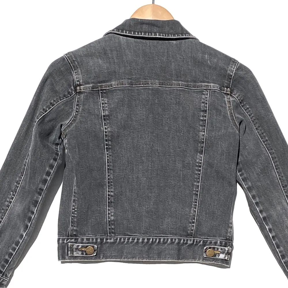 THEORY Women’s Black Wash Denim Trucker Jacket Size 2 - Image 8