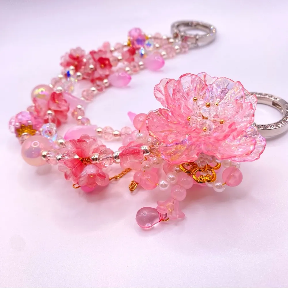 🌸 Luxury Bag/Phone Chain Charm/Keychain Triple-Layer Flowers Fancy Crystal Beads - Image 5