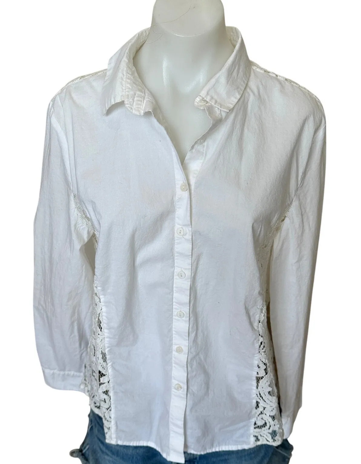 Sundance White Lace Button Down Shirt LARGE Capsule Wardrobe Romantic Cottage - Image 1