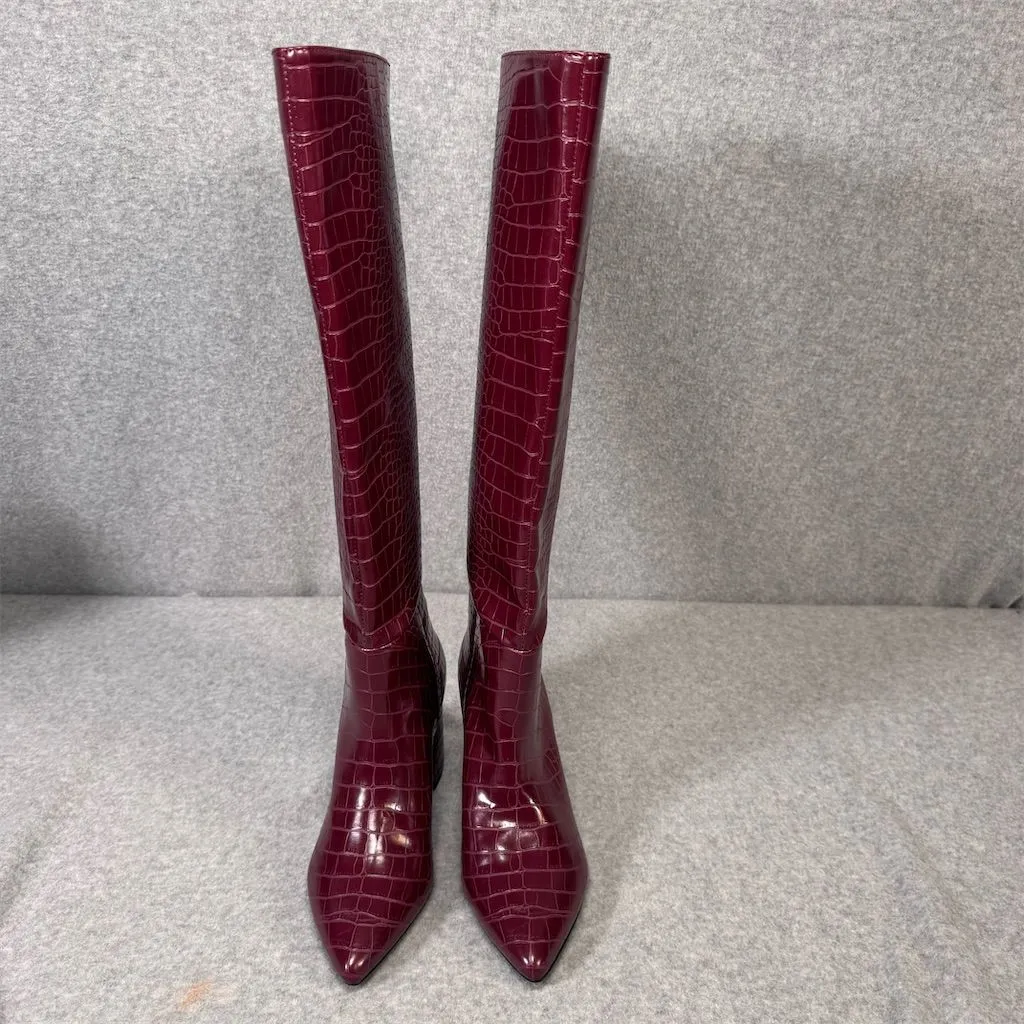 Steve Madden Women's Knee High “Triumph” Boots Size 7 Burgundy Croc-Embossed - Image 4
