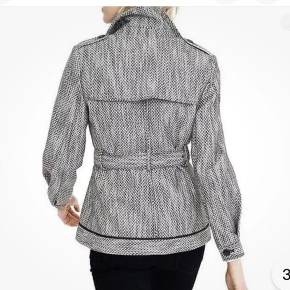 Banana Republic Black White Short Trench Jacket Belted Preppy Double Breasted - Image 2