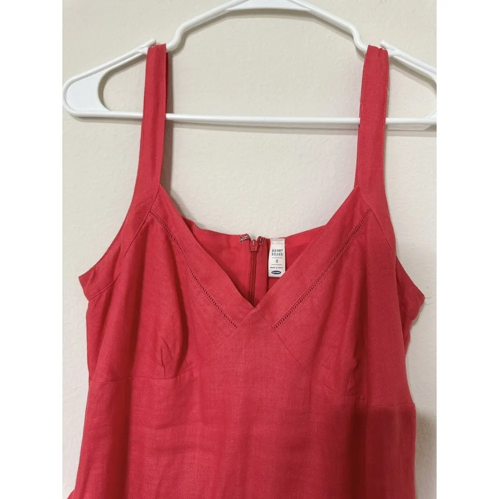 VTG Old Navy Red Coral Linen Cotton Floral Embroidered Dress Size 6 Beachy Boho - Image 9