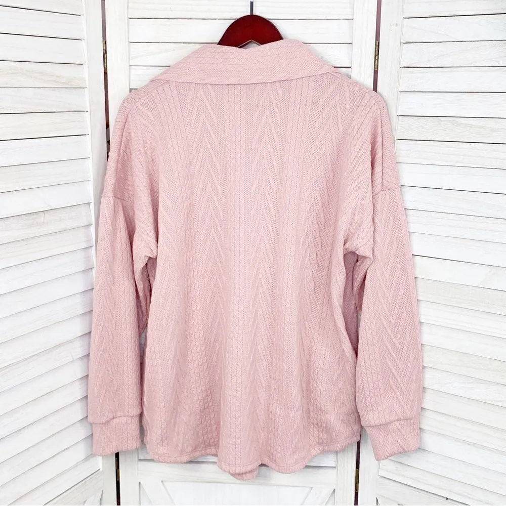 7th Ray‎ Cable Knit Button Front Shirt Jacket Shacket Pink Small - Image 11