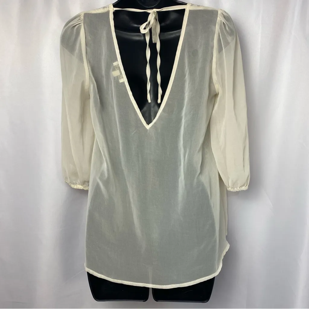 Altar'd State‎ Cream Ivory Sheer Floral Lace Top Scoop Neck Size Medium V Back - Image 4