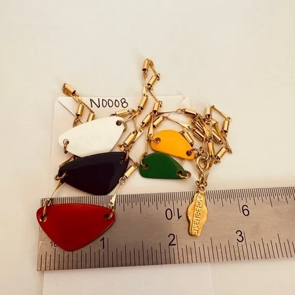 Rare Vintage Eisenberg Necklace Retro Style Colorful Enamel Link Necklace 28”‎ Blue - Image 7