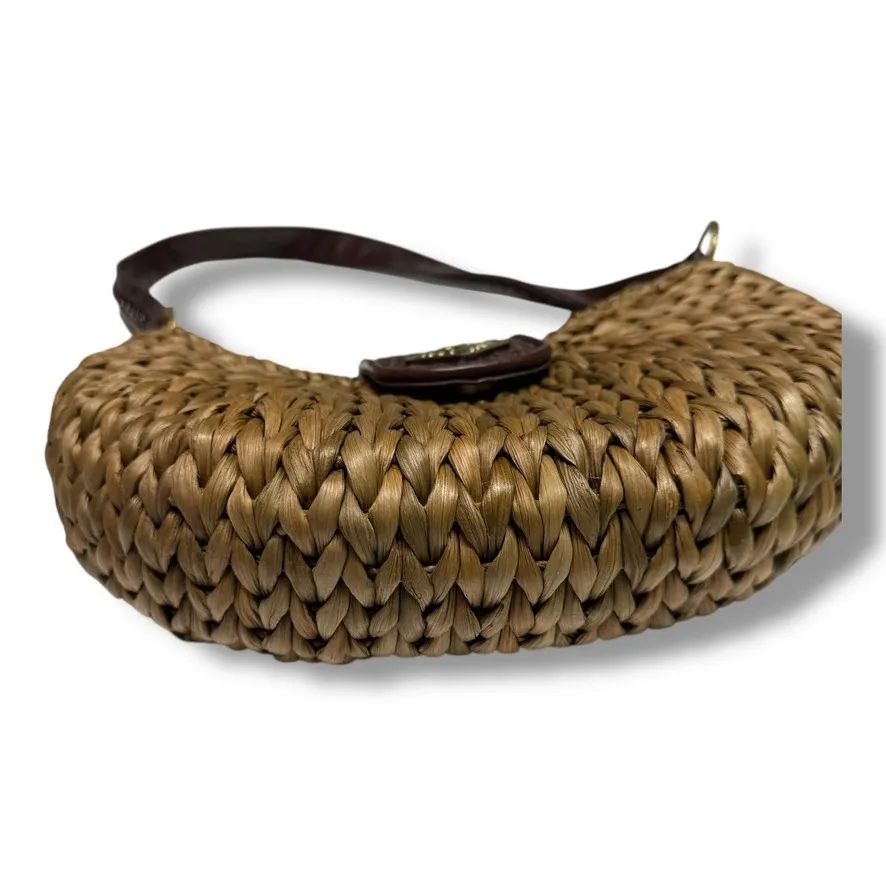Coldwater Creek Woven Straw Shoulder Bag Brown Gold Crescent Shape - Image 5