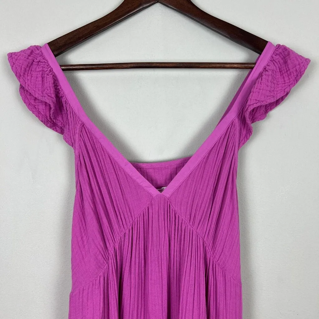 Xirena Maxi Dress Medium Pink Purple Leia Cotton Gauze Ruffle V - Image 4