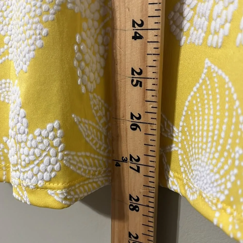 Ruby Rd. womens size XL tropical puff knit top 3/4 sleeves scoop neck fern print Yellow - Image 4