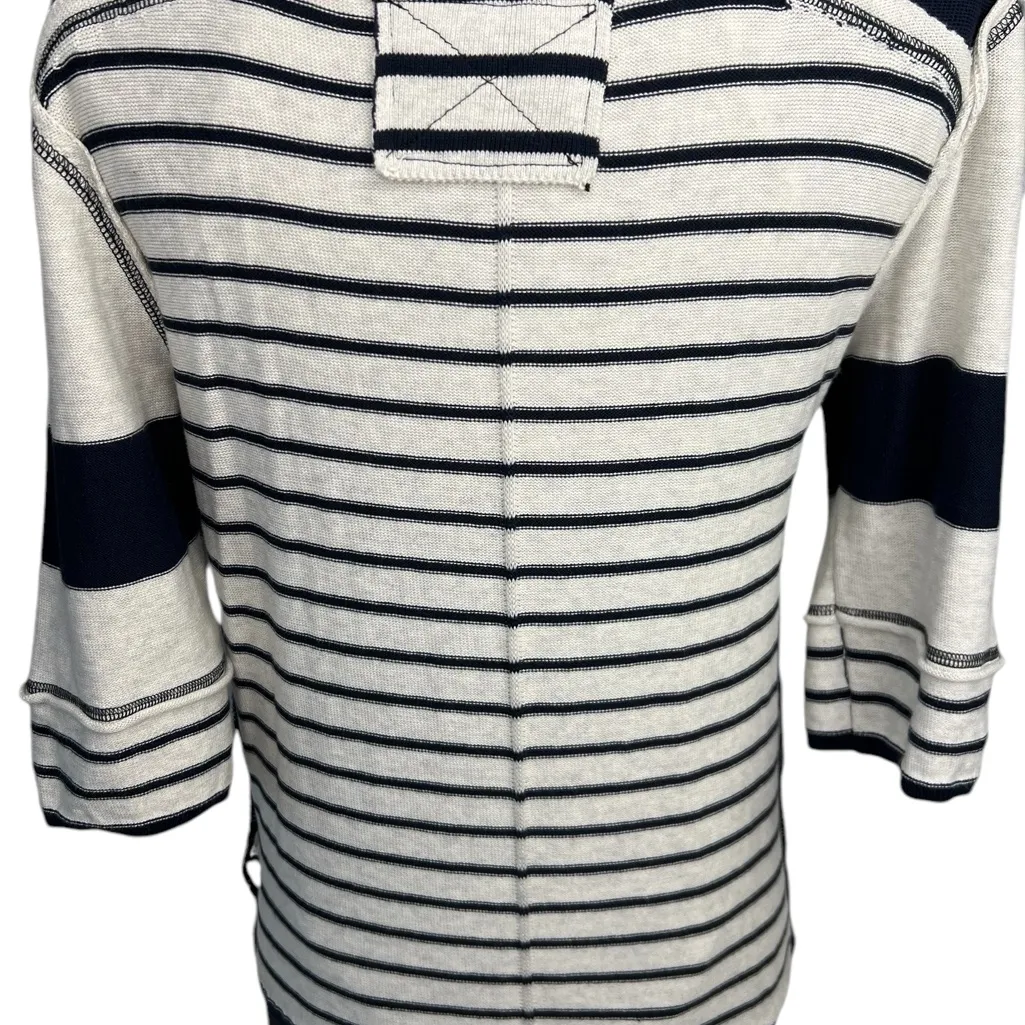 WE THE FREE People Crop Sweater L Navy/Cream Stripe Raw Seams Wide Boat Neck - Image 2