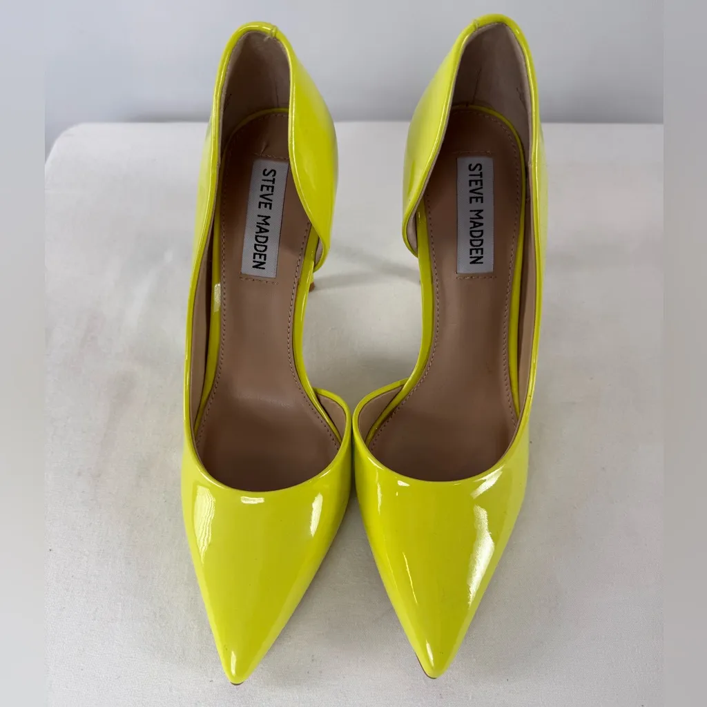 Steve Madden Vegan Patent Leather Point Toe Heels in Bright Yellow Size 8 - Image 8