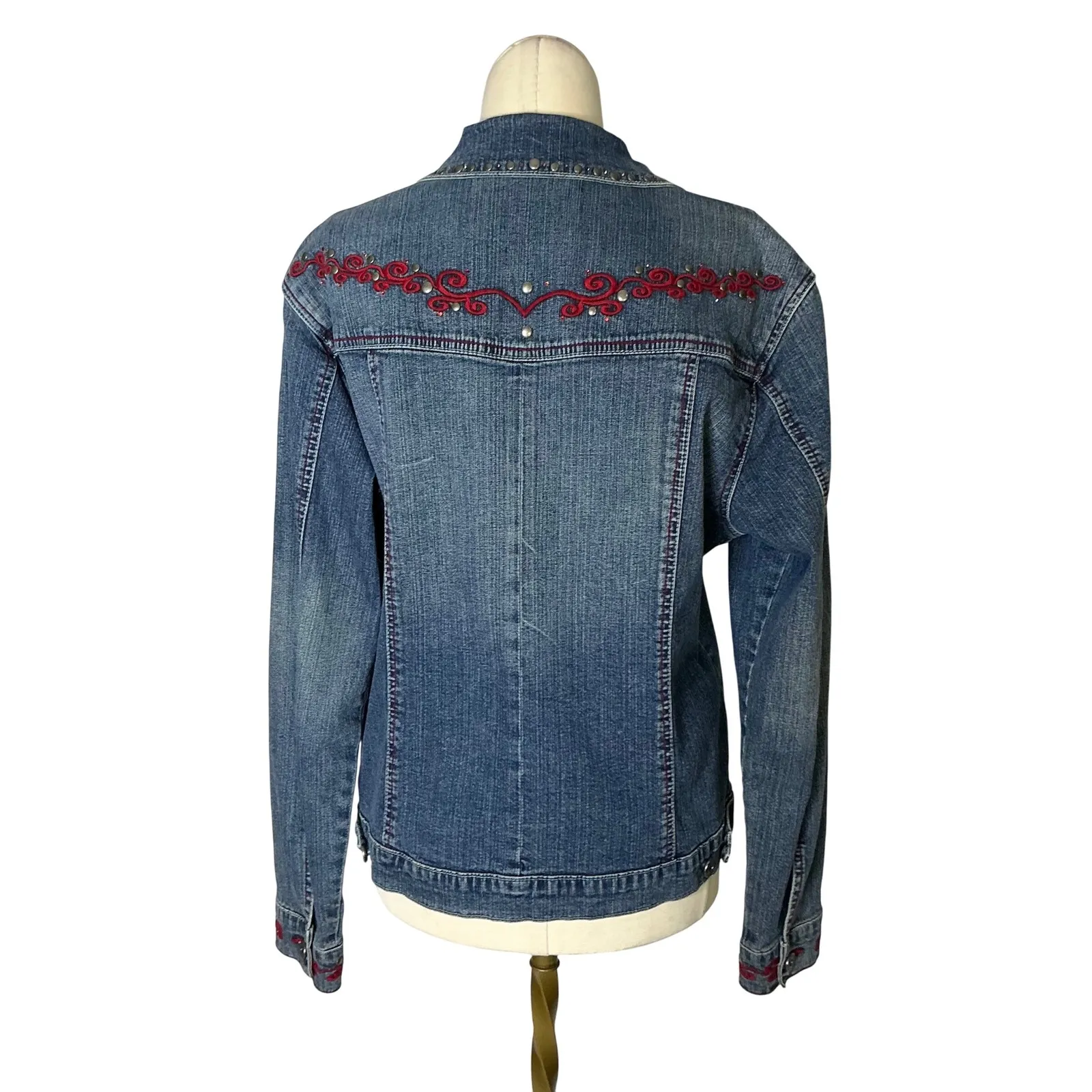 Ethyl Denim Jacket Women's Medium Embroidered Boho Western Studded Jean Coat - Image 6