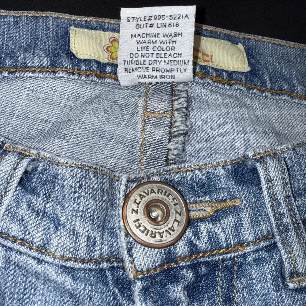 Z Cavaricci Distressed Y2K Boho Vintage 2000s Jean Pants Capris Size 5 Blue - Image 11