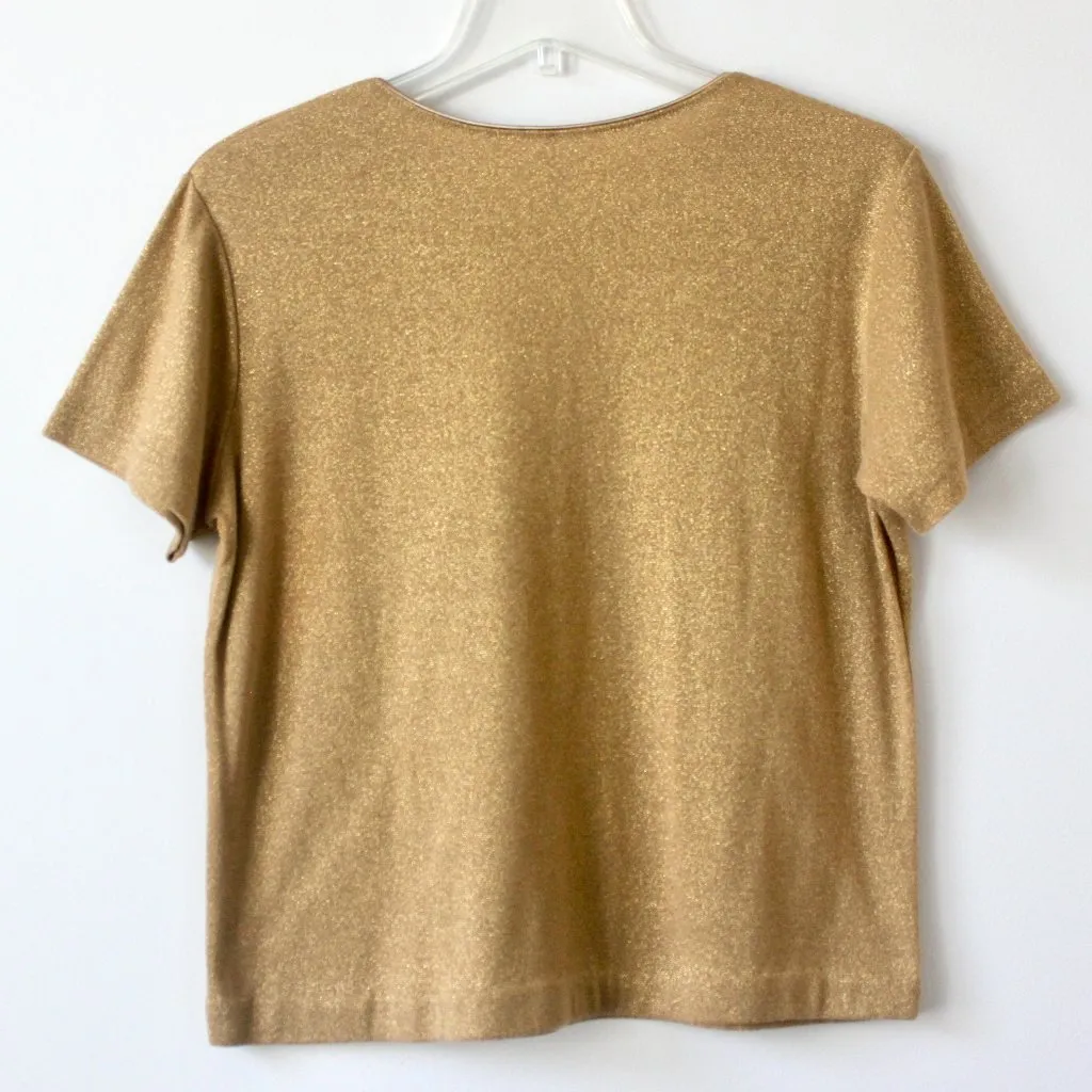 White Stag Sparkly Metallic Gold Short-Sleeve T-Shirt Blouse 12/14 - Image 2