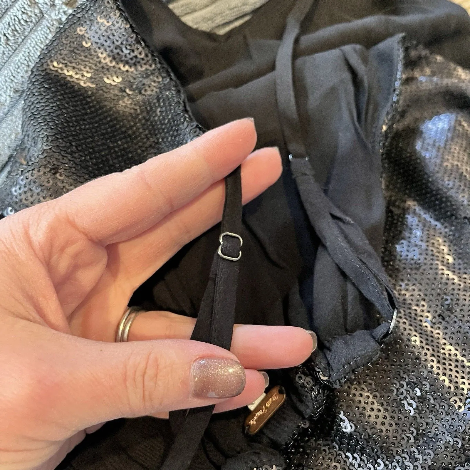 Free People Jumpsuit Womens XS New Years Black Tie Shiny Sequined Pantsuit - Image 8