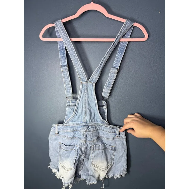 Tinseltown Jean Overalls Women's Size Small Light Wash Acid Wash Low Straps Y2K - Image 2