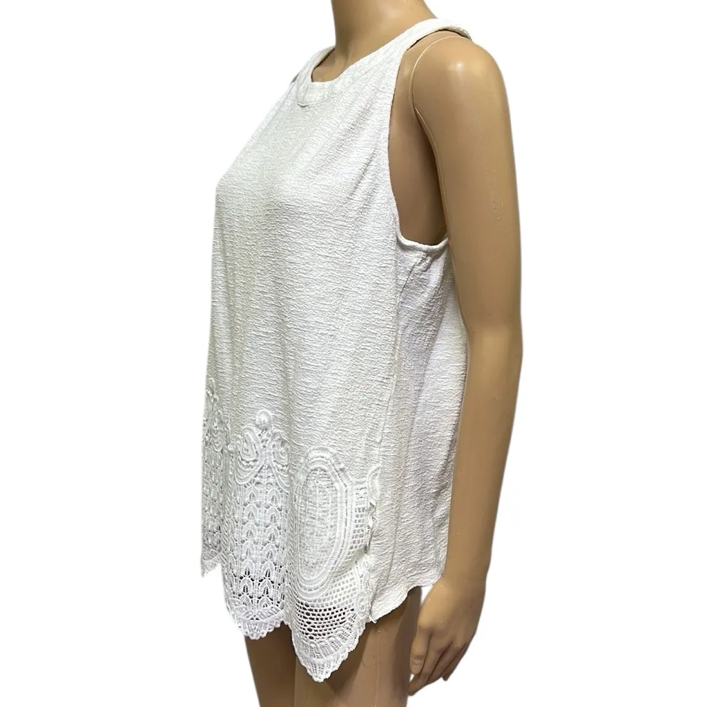 Adrianna Papell Cotton White Gauze Crochet Keyhole Back Sleeveless Blouse Sz XL - Image 5