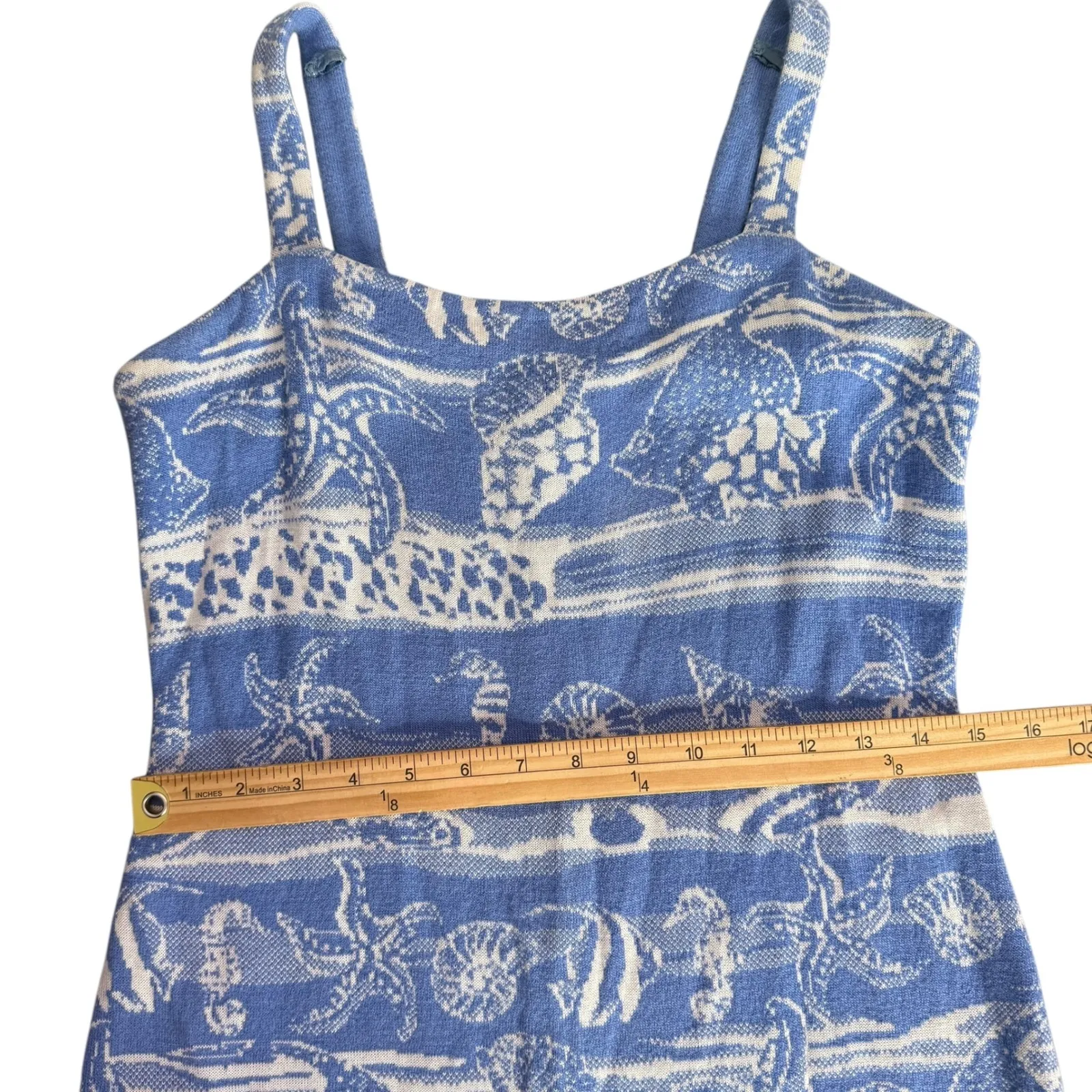 St. John Collection Knit Dress Blue Sleeveless Beach Nautical Seashells Size 2 4 - Image 11